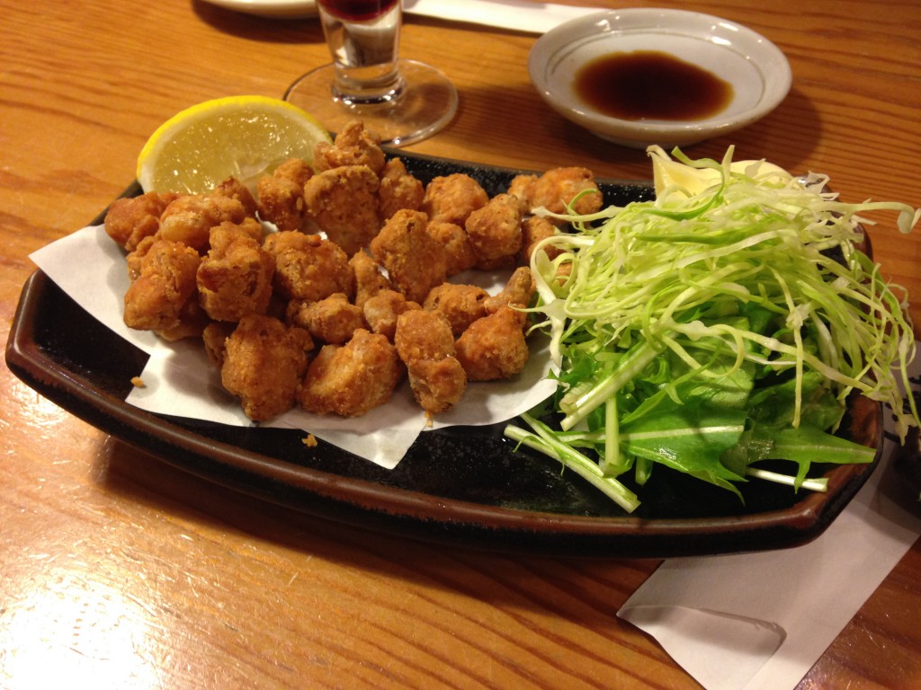 Fried chicken cartilage. It was soft like fried chicken, but also crunchy at the same time. It made an audible pop when you bit into it. Again, not my favorite dish so far